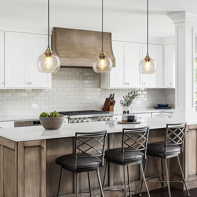 Clear Glass Pendant Lights Kitchen Island Lighting Globe Pendant Light Fixtures Modern Pendant Lighting for Kitchen Island Bedroom Living Dining Room Light Fixture(5.9in, 1-Pack)