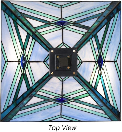 Bieye L10814 Mission Tiffany Style Stained Glass Table Lamp for Reading Working Decorating, 20" W x 22.5" H, Blue