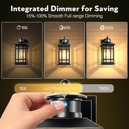 Motion Sensor Outdoor Lights, Black Dusk to Dawn Outdoor Lighting with Tempered Glass, Aluminum Waterproof Anti-Rust Outside Wall Light Fixtures, Adjustable Sensitivity & Brightness, Hardwired