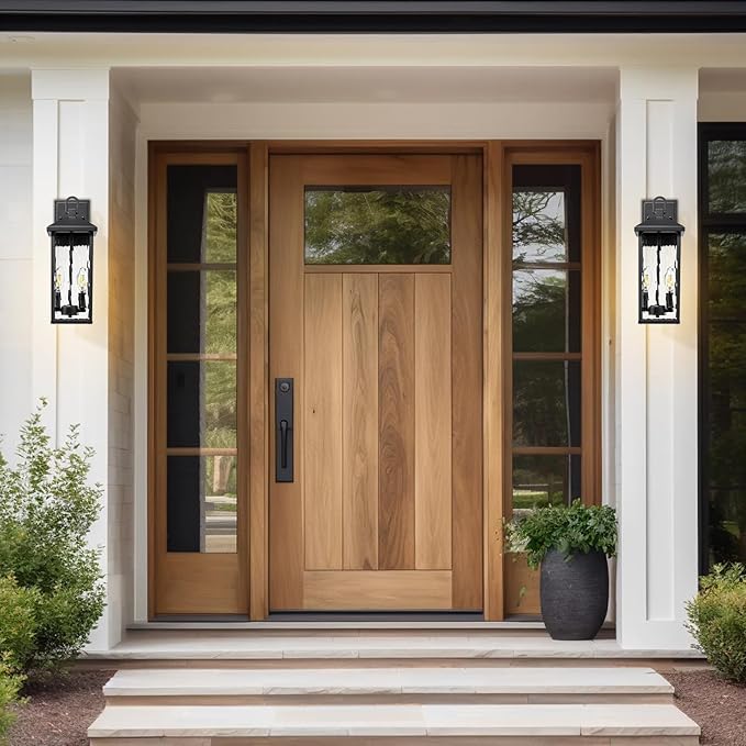 Darkaway Outdoor Wall Lights,2pcs Exterior Lighting Fixtures Wall Mount Porch Lights Waterproof Outdoor Sconce with Water Ripple Glass E12 Socket for House Patio Hallway Garage