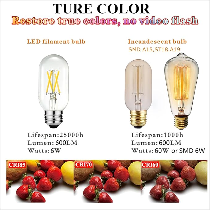 LiteHistory E26 Edison Bulb 6W Equivalent E26 LED Bulb 60 Watt Dimmable Neutral White 4000K led Light Bulb AC120V 600lm Tubular T14 T45 LED Bulb for Pendant,Sputnik,Vanity,Chandeliers Pack of 6