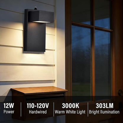 Alighting Outdoor Wall Light Fixtures with Dusk to Dawn Sensor, Modern Black LED Porch Lights Outdoor, 3000K Warm White Waterproof Wall Sconce for House, Garage, Patio, Entryway