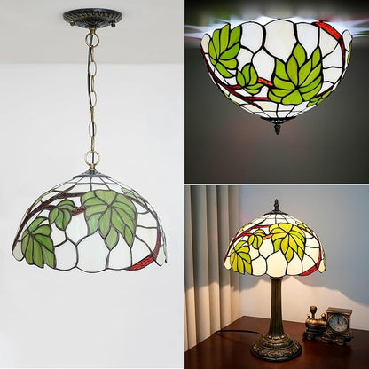 Tiffany Lamp Shade Replacement, 12 Inches Grape Leaves Stained Glass Vintage Handmade Cute Decor Ceiling Light Shade for Table Lamp Pendant Light