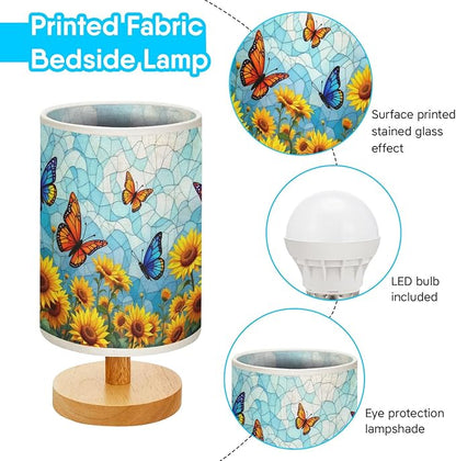 Butterfly Table Lamp LED 3-Color Pressed Bedside, Butterfly Shade Lamp with Wood Base for Bedroom Living Room Desk Office TL01