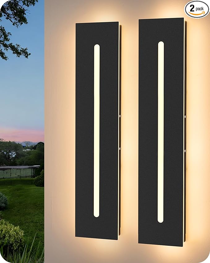 EDISHINE Upgraded 2 Pack 23.6" Led Outdoor Wall Light, Linear Modern Exterior Lighting Fixtures, Adjustable Brightness & Color Temperature, IP65 Waterproof, Long Exterior Wall Sconce for Garage, Door