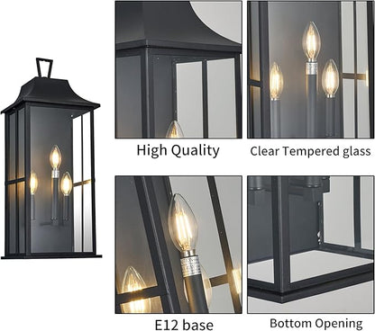 Patio Wall Light Fixture Outdoor Wall Lighting, 25" Large Outside Modern Wall Sconce Lantern, Industrial Porch Light Wall Mount, Waterproof Farmhouse Exterior Lamp 3-Light,Bulbs Not Included