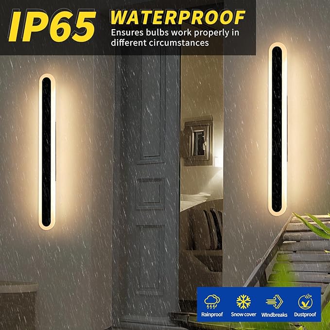 2 Pack 39.3inch Modern Outdoor Wall Light Fixture, IP65 Waterproof Oval LED Wall Mounted Sconce, 3000K Warm White, 36W, Black Strip Exterior Lighting for House, Backyard, Garden, Garage