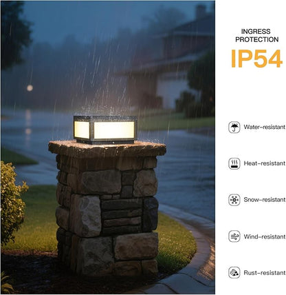 Solar Post Lights, 11.8" Pillar Light Outdoor, Modern Column Lights, Fence Posts Cap Lamp Solar Powered, Square 3000K LED Light Fixture IP54 Waterproof for Garden Deck Patio Outside Lighting