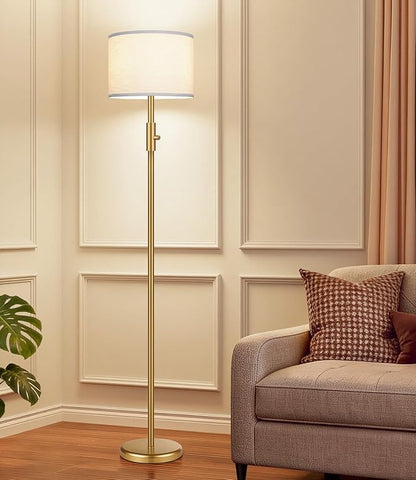 【Upgraded】 Dimmable Gold Floor Lamps for Living Room, 11W LED Bulb Included, Modern Standing Lamp with White Lamp Shade, Tall Pole Light for Bedroom Reading Office Corner Nursery