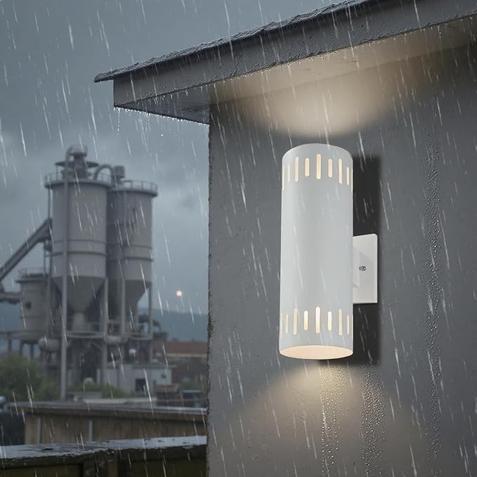 Outdoor Wall Lights Stainless Steel, 23W 3000K LED Cylinder Up Down Wall Sconces, 1300LM Warm White Light IP65 Waterproof Modern Outdoor Light Fixture for House, Garage, Porch, Doorway, White