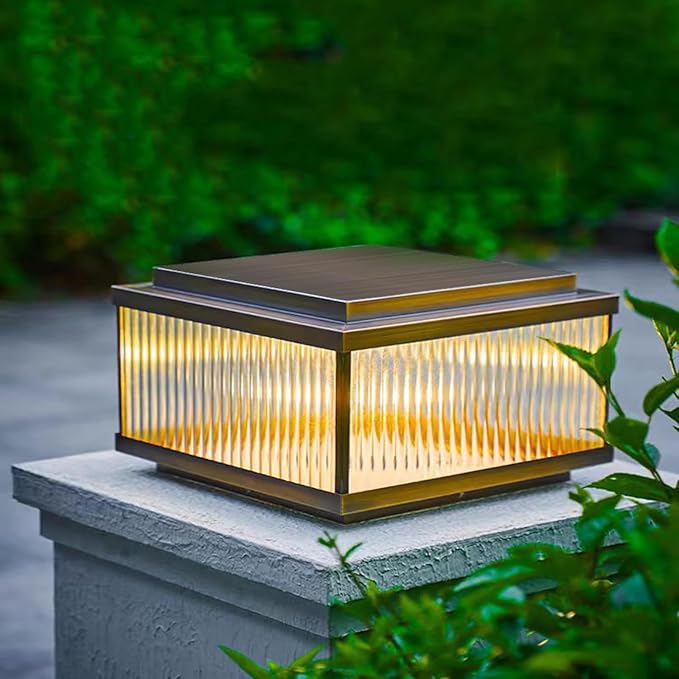 All Copper Steel Glass Outdoor Post lights, Waterproof Pillar Light, Vintage Patio Lawn Column Lamp,outdoor column lights,Deck Lights, Lantern Fence Lamp Fixture E26 Base (Electricity, 12X12IN)