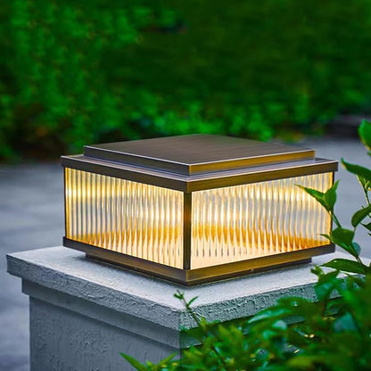 All Copper Steel Glass Outdoor Post lights, Waterproof Pillar Light, Vintage Patio Lawn Column Lamp,outdoor column lights,Deck Lights, Lantern Fence Lamp Fixture E26 Base (Electricity, 12X12IN)