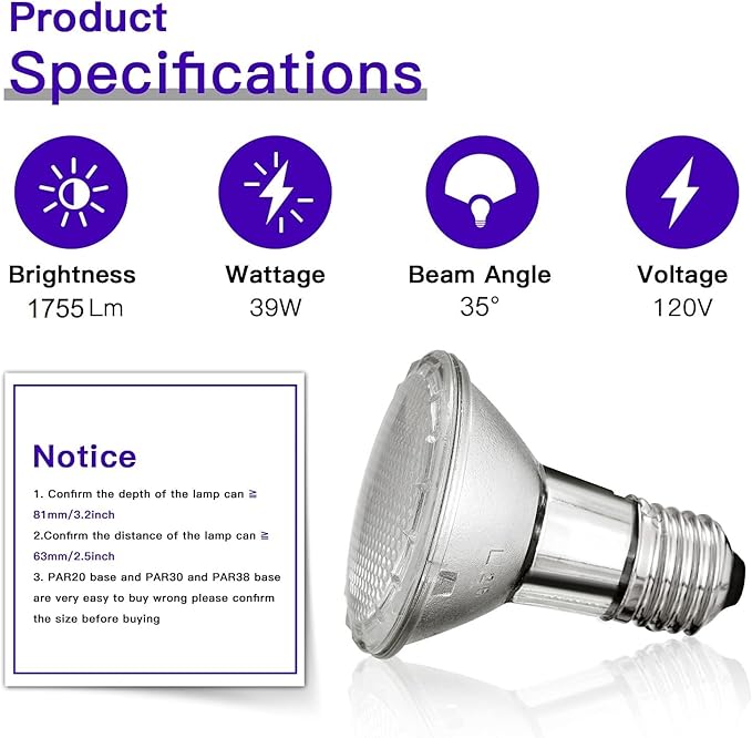 Par20 Halogen Bulbs 120V 39W, E26 Flood Light Bulb, Dimmable 546L Reflector Lamp Bulb 2700K Warm White for Track Lighting & Range Hood,12 Pack