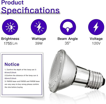 Par20 Halogen Bulbs 120V 39W, E26 Flood Light Bulb, Dimmable 546L Reflector Lamp Bulb 2700K Warm White for Track Lighting & Range Hood,12 Pack