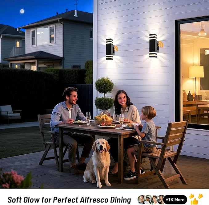 Modern Outdoor Wall Sconce 2-Pack, Up Down Lights Outdoor with Dusk to Dawn Sensor, Waterproof Exterior Light Fixture Wall Mount for House, Porch, Patio, Garage (E26 Bulbs Included)