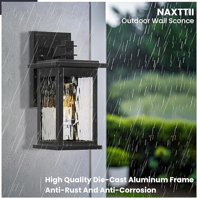 Outdoor Wall Lamps Black Outdoor Porch Lights Wall Mount Aluminum Waterproof Exterior Lighting Fixtures for House Garage Doorway 14.5 Inch Height E26 Socket