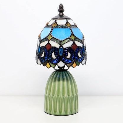 Tiffany Lamp Stained Glass Mushroom Table Lamps 6X6X12.5 Inch Blue Jewelry Baroque Style Small Night Light Ceramic Base Mini Accent Desk Light Suitable for Bedside Table Bedroom Children Room