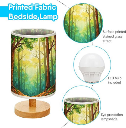 Cypress Tree Table Lamp LED 3-Color Pressed Bedside, Cypress Tree Shade Lamp with Wood Base for Bedroom Living Room Desk Office