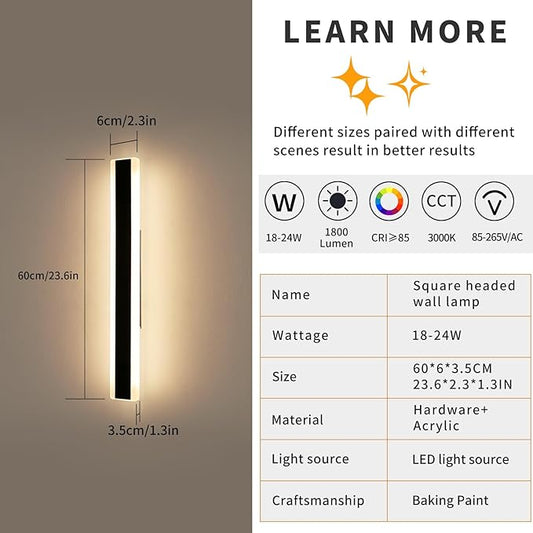 Mikeru 2pack 23.6inch Modern Outdoor Wall Light Fixtures, 3000K Exterior Lights for House, Shop, Garage - IP65 Waterproof, Rust Resistant, Hardwire Mounting