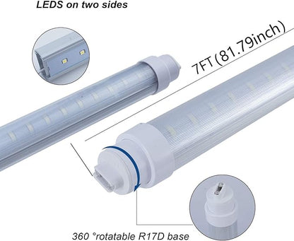 Midwestern 6 Pack T10 7FT 60W Led Tube Light Shop Double Sided 360° Rotatable R17D Base Ballast Bypass 7 Foot Advertisement Sign Lighting 6000k Cool White Striped Cover 100-277V (7ft 60w, 6 Pack)