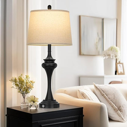 30 Inch Black Table Lamp Single, 3-Way Touch Control Bedside Lamp with USB A+C Ports, Modern Bedroom Lamps for Nightstand, Metal Living Room Lamps for Side Table Desk Office, Bulb Included