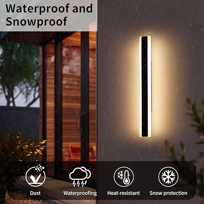 Outdoor Wall Sconces, 31.4inch Modern Wall Lights, 3 Lights Color 3000K/4500K/6000K, Acrylic Panel Exterior Porch Light, IP65 Waterproof, Large Minimalist Wall Lamp for Patio, Yard, Garage