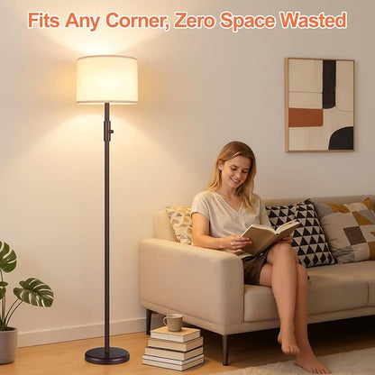 【Upgraded】 Dimmable Floor Lamp, 1000 Lumens LED Bulb Included, Modern Floor Lamps for Living Room, Standing Lamp with Linen Shade, Tall Lamp for Bedroom Office Dining Room- Brown