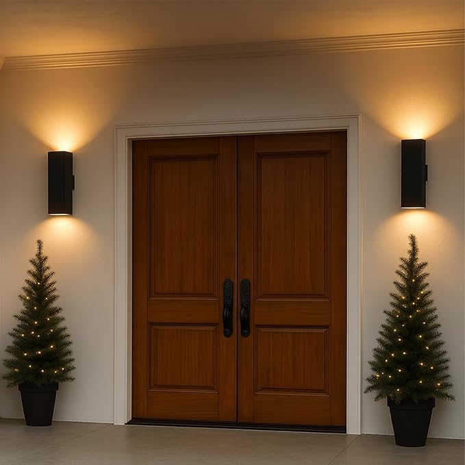 Up and Down Lights Outdoor Wall Light Dusk to Dawn, Exterior Light Fixture Wall Mount 2 Pack, Matte Black Front Porch Light, IP65 Outdoor Wall Sconce for Patio, Garage, Front Door - ETL Listed