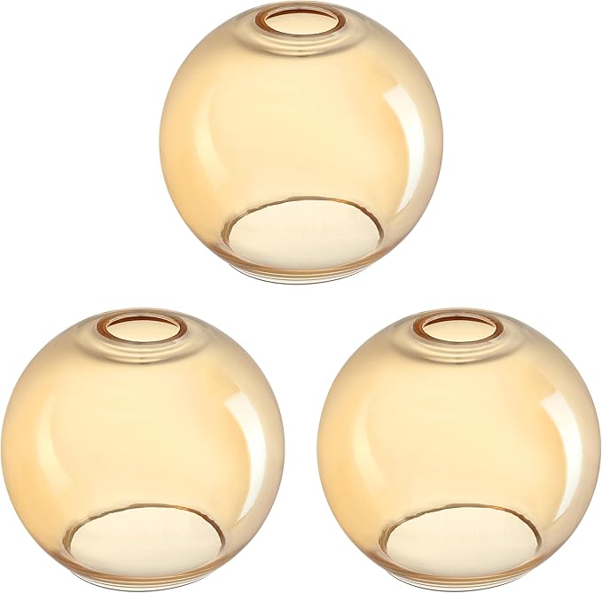 3 Pack 6.3 Inch Clear Amber Glass Lamp Shade Pendant Ceiling Chandelier Wall Sconce Light Replacement Glass Shade Fixture Over Sink Kitchen Island