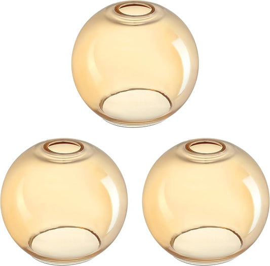 3 Pack 6.3 Inch Clear Amber Glass Lamp Shade Pendant Ceiling Chandelier Wall Sconce Light Replacement Glass Shade Fixture Over Sink Kitchen Island