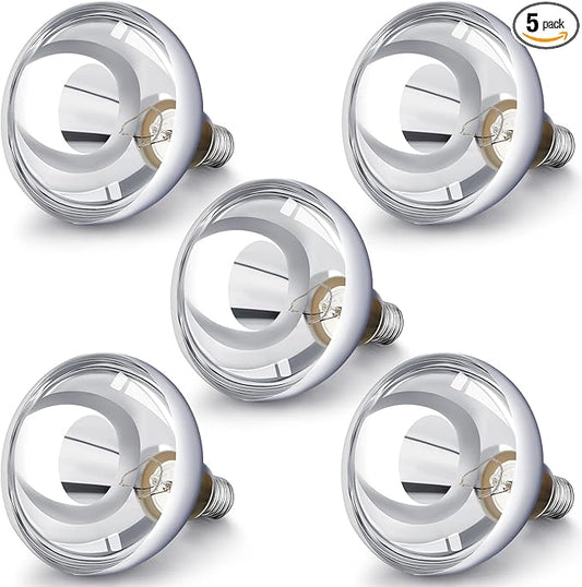 VIHOSE 5 Pack 250 Watt Heat Lamp 120v R40 Heat Lamp Bulbs Glass Incandescent Light Bulbs Incandescent Heating Lightbulbs for Reptiles Chicks Food Puppies Bathroom, Use E26 Base (Silver)