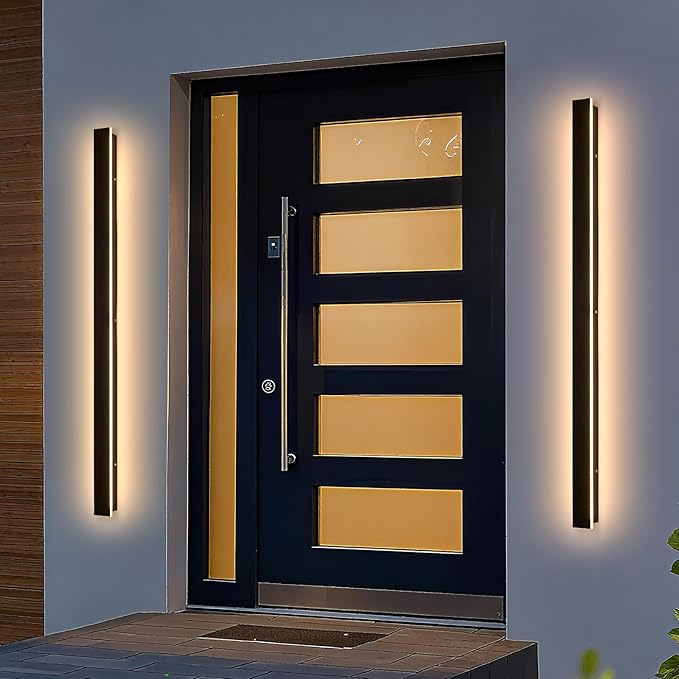 2Pack Modern Outdoor Wall Lights 71" Black Porch Wall Light 3000K Anti Rust Exterior Wall Sconces Long LED Linear Exterior Lighting Fixtures for Living Room Garage Swimming Pools