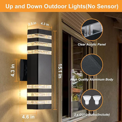 DASTOR 4 Pack Modern Outdoor Wall Lights, 15.1'' Up and Down Porch Lights, 14W 3000K Warm White Exterior Sconce Lighting Fixtures for House Garage