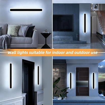 Mikeru 2Pack 31.4inch Long Led Wall Light, 6000k Cool White Modern Outdoor Wall Light Ip65 Waterproof Black Acrylic Porch Exterior Lighting Fixtures, Exterior Wall Mount Lights