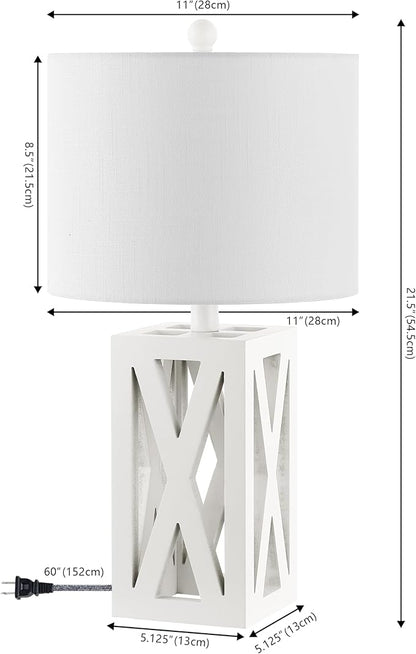 JONATHAN Y JYL1062B-SET2 Stewart 21.5" Wood LED Table Lamp Farmhouse, French Country, Rustic, Bohemian, Bedroom, Living Room, Office, College, Bookcase, White (Set of 2)