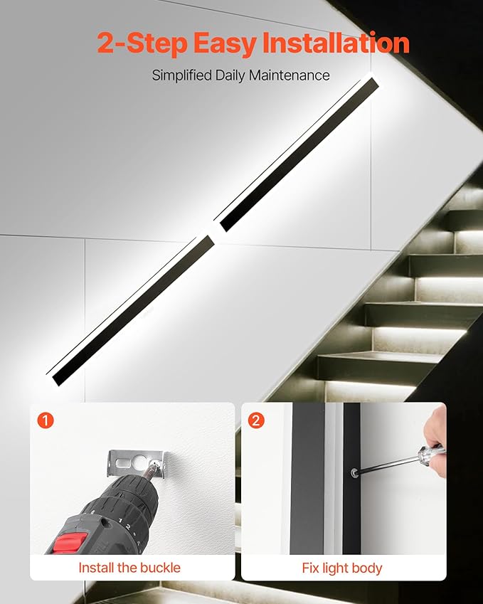 VEVOR Outdoor Wall Lights, 2 Pack, 47.2 Inch Long Strip Modern Exterior Wall Sconce Light Fixtures, 2700K-6000K, IP65 Waterproof Anti-Rust, Dimmable Outside Wall Mount Lighting, for House Porch Garage