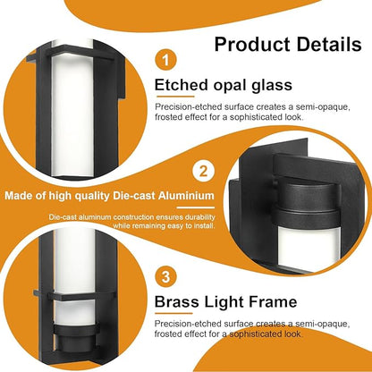 ALVIME Outdoor Wall Sconce, 15 inch Matte Black Exterior Lighting Fixtures, Waterproof Modern Outdoor Wall Light, Outside Sconce Lights for House, Entryway, Patio, Garage, E26 Base&Etched Opal Glass