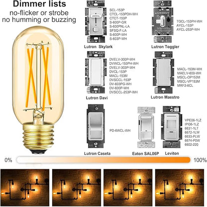 Leools E26 LED Bulb 6W Equivalent E26 Bulb 60 watt Warm White 2700K Amber E26 Edison Bulb dimmable AC120V 600lm Tubular T14 T45 LED Bulb for Pendant, Sputnik,Vanity,Wall sconces Pack of 6