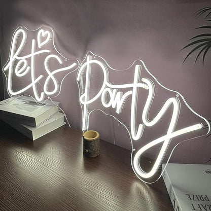 Super Large Let's Party Neon Sign for Bedroom Wall Super Neon Sign for Wall Decor for Bachelorette Party, Engagement Party, Birthday Party,Wedding Party Warm White