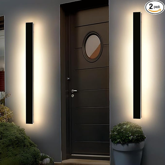 Mikeru 57" 2Pack Outdoor Wall Sconce 3000K Warm White - IP65 Waterproof Black Exterior Light, Hardwired Wall Mounted Fixture for Porch, Patio & Entryway | Non-Dimmable Weatherproof Design