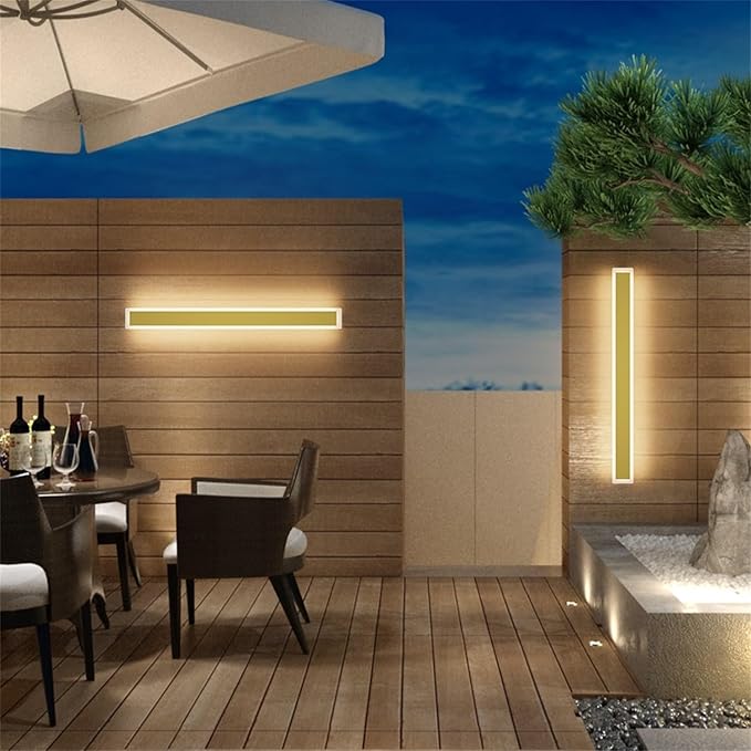 2Pack 39.4In Long Outdoor LED Wall Lights IP65 Waterproof Modern Exterior Wall Light 3000K Linear Outdoor Lights for Courtyard Porch(Gold)