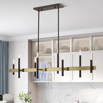 Livex Lighting 49338-07 8 Light Bronze Linear Chandelier, Bronze w/ Antique Brass Accents, 9.25 x 48 x 42