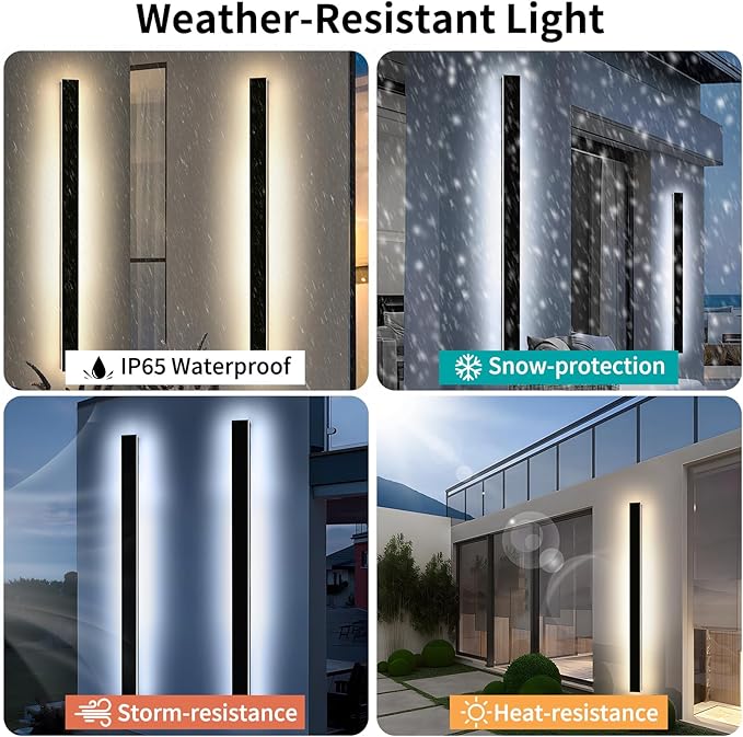 Mikeru 70.8inch Long LED Wall Light, 10%-100% Dimmable Black Exterior Sconces, 3000k-6000k Acrylic Invisible Outdoor Wall Light Fixture for Porch Modern Outdoor Wall Mount Lighting for House