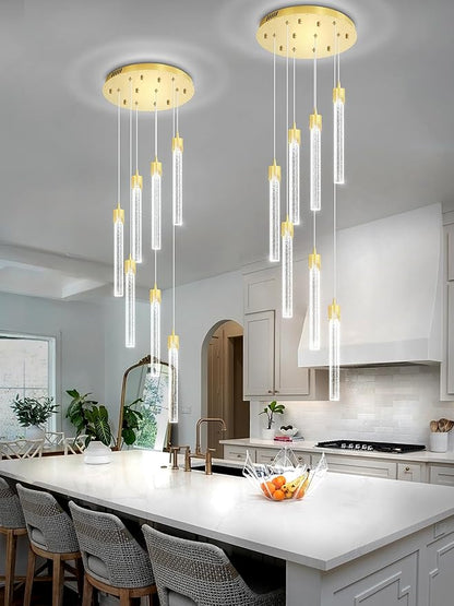 8-Light Led Chandelier, Gold Crystal Modern Led Chandelier for Dining Room, Luxury Enterway Led Dimmable Pendant Lights Fixture with Remote Control Flush Mount