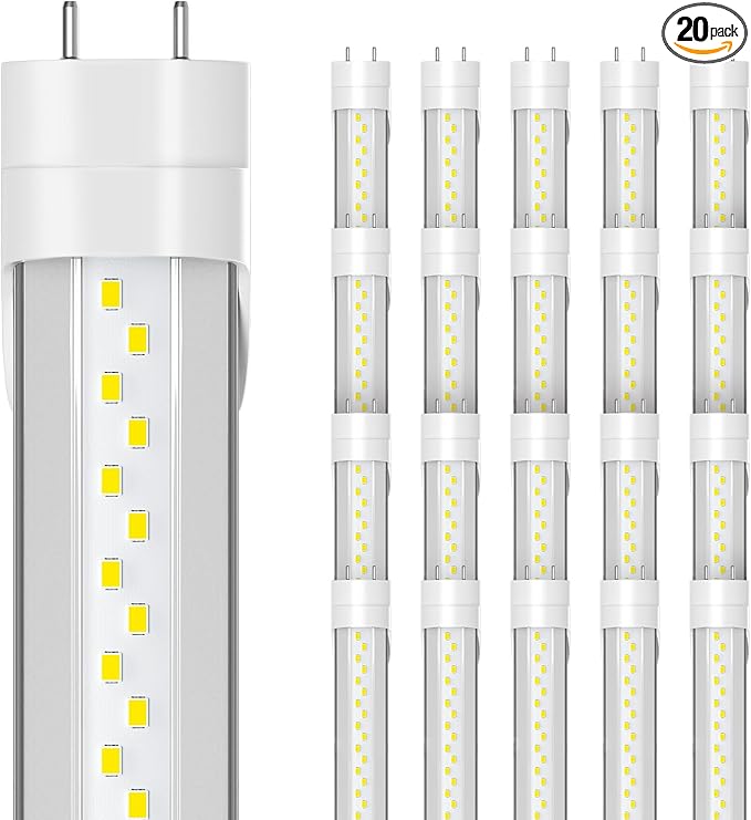 20-Pack T8 Led Bulbs 4 Foot, 24W 3600LM 6500K Daylight 4' T8 Led Light Bulbs, Ballast Bypass, G13 Base Type B Dual-End Powered 4ft Led Tube Light, Led Replacement for Fluorescent Tubes
