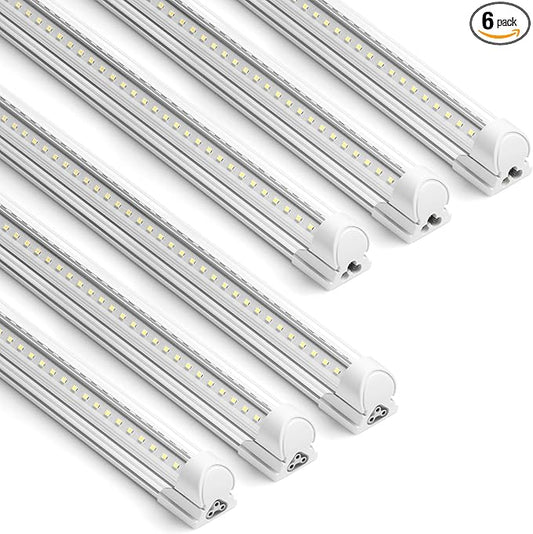 Barrina 8FT LED Shop Light, 72W 10000LM 6500K, Clear Cover Linkable LED Tube Lights, Integrated T8 Light Fixture, V Shape Ceiling Lights for Garage, Warehouse, Workshop, 6 Packs