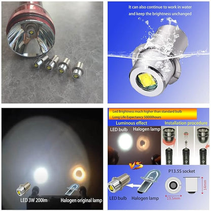 P13.5S PR2 LED Bulb Flashlight Replacement Led Conversion kit 2D 3D 4d Cell Bulbs 3W 3V 4.5V 6V for 2-4C&D LED Bulbs 4Pack