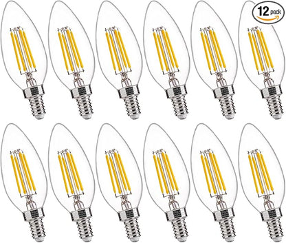 FLSNT 60W Equivalent LED Chandelier Light Bulbs, Dimmable LED B11 E12 Candelabra Base Bulbs, 3500K Natural White, 550LM, 12 Pack UL,CA65 Listed.
