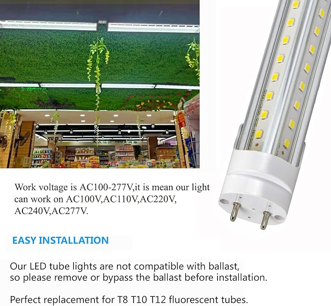 T8 5ft LED Tube Light,45W 4500lm,White 6500K,G13 Bi-Pin Base,5 Foot LED Shop Lights,60 inch Fluorescent Light bubls Replacement T12,Ballast Bypass,Dual-Ended Power,Office,Shop,Pack of 10