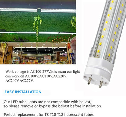 T8 5ft LED Tube Light,45W 4500lm,White 6500K,G13 Bi-Pin Base,5 Foot LED Shop Lights,60 inch Fluorescent Light bubls Replacement T12,Ballast Bypass,Dual-Ended Power,Office,Shop,Pack of 10